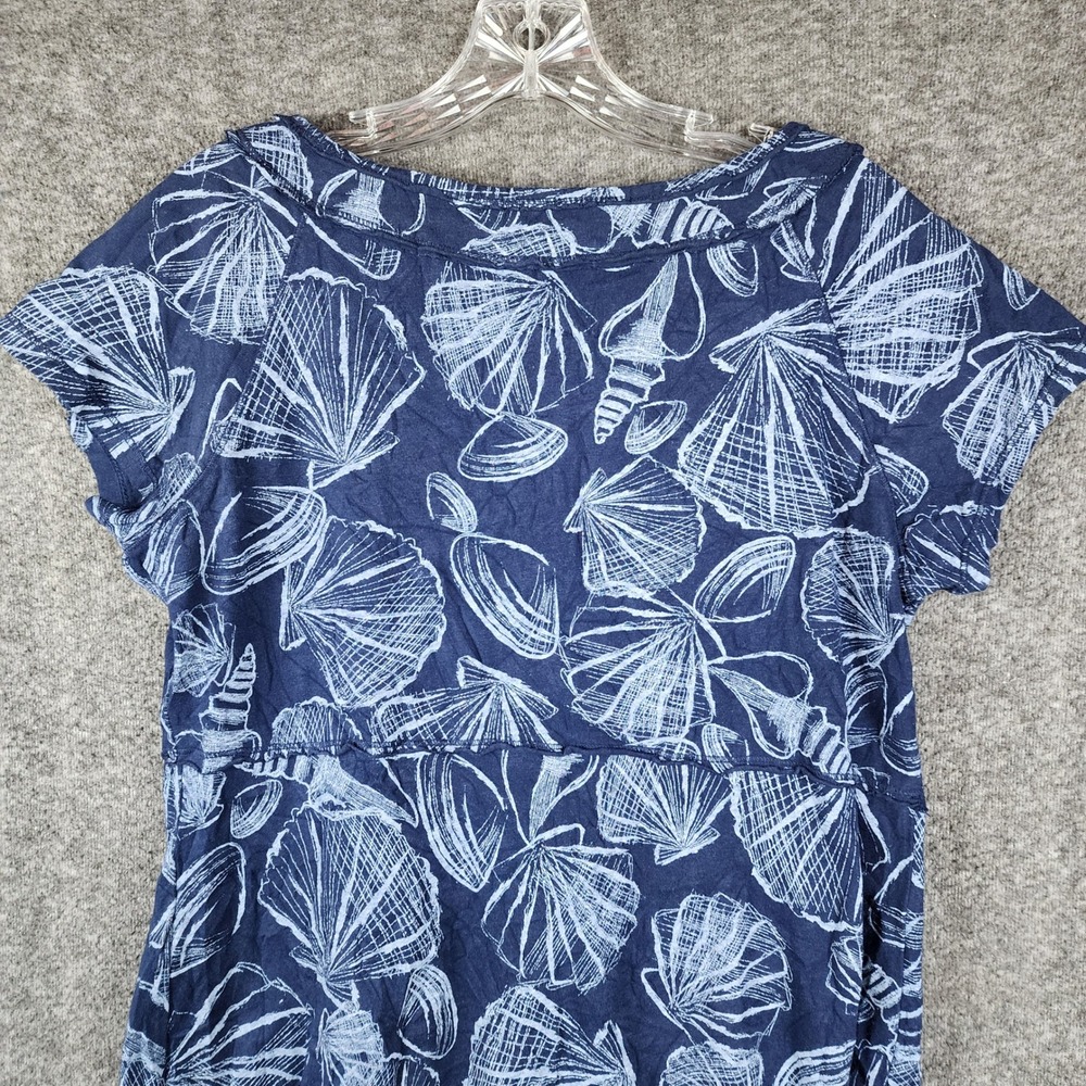 Fresh Produce Dress Women Medium Blue Sea Shell Print Ruffle Hem Coastal Casual - Picture 4 of 6